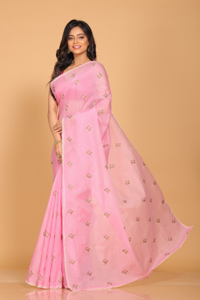 Morchari Kota Embroidery Saree - Pink | Grocsy