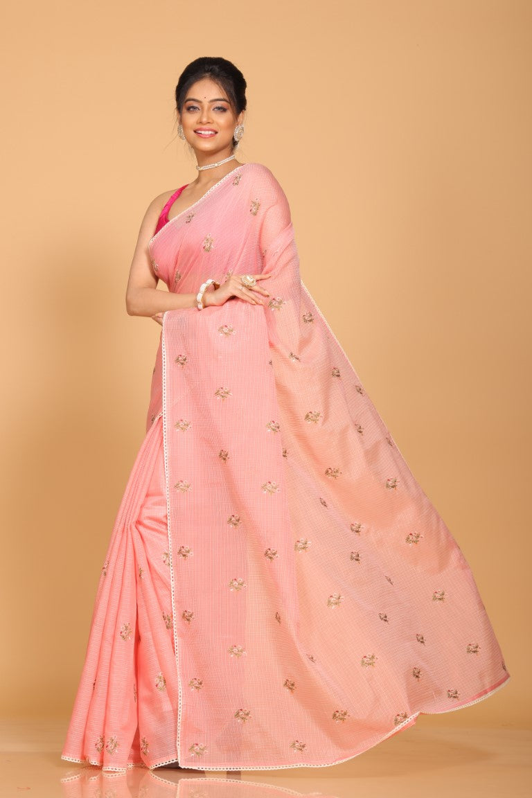 Morchari Kota Embroidery Saree - Peach | Grocsy