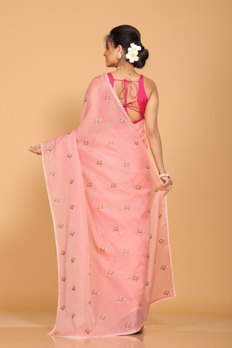 Morchari Kota Embroidery Saree - Peach | Grocsy