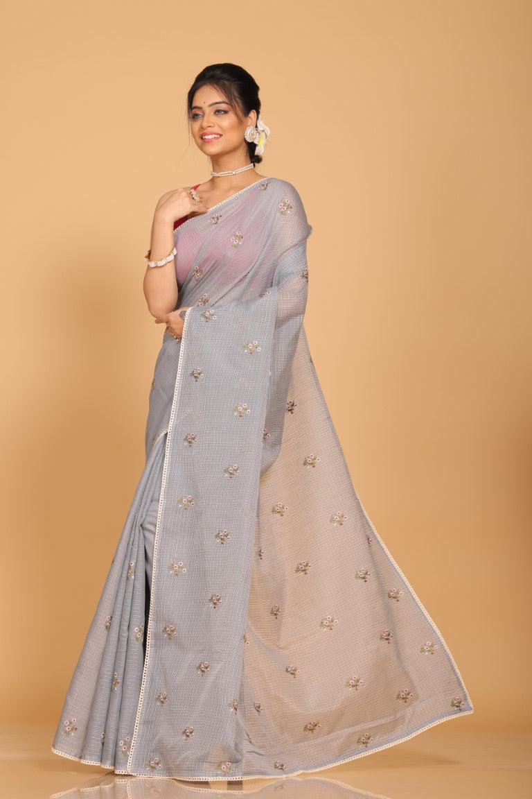 Morchari Kota Embroidery Saree - Grey | Grocsy