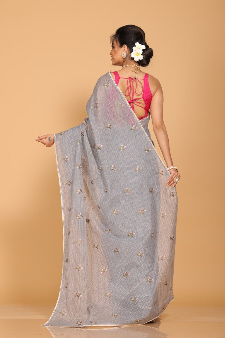 Morchari Kota Embroidery Saree - Grey | Grocsy