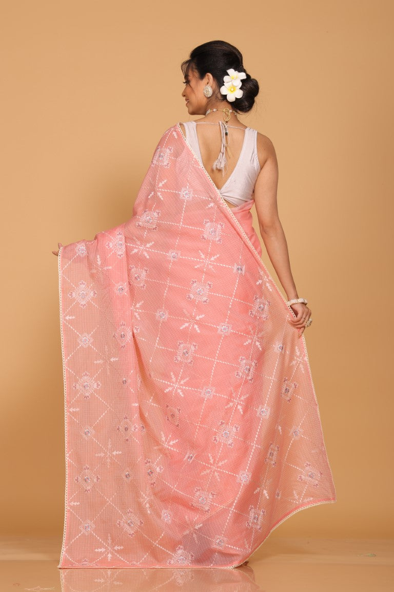Morchari Kota Embroidery Saree - Peach | Grocsy
