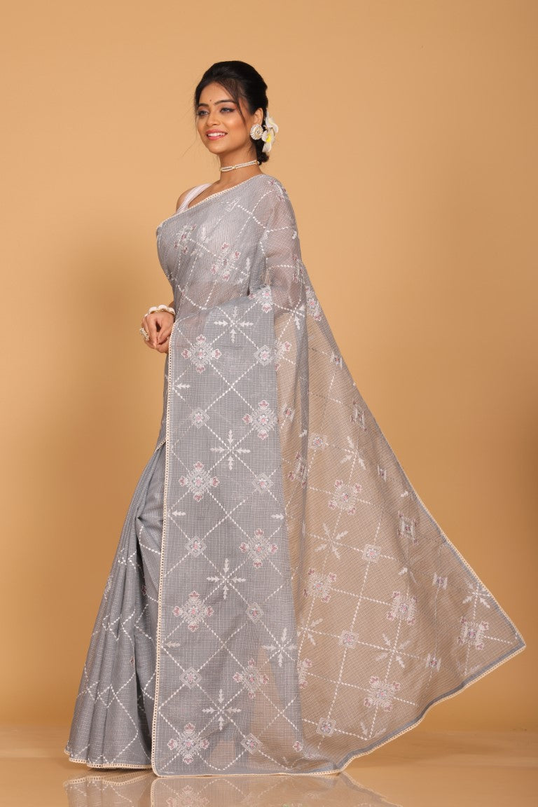 Morchari Kota Embroidery Saree - Grey | Grocsy