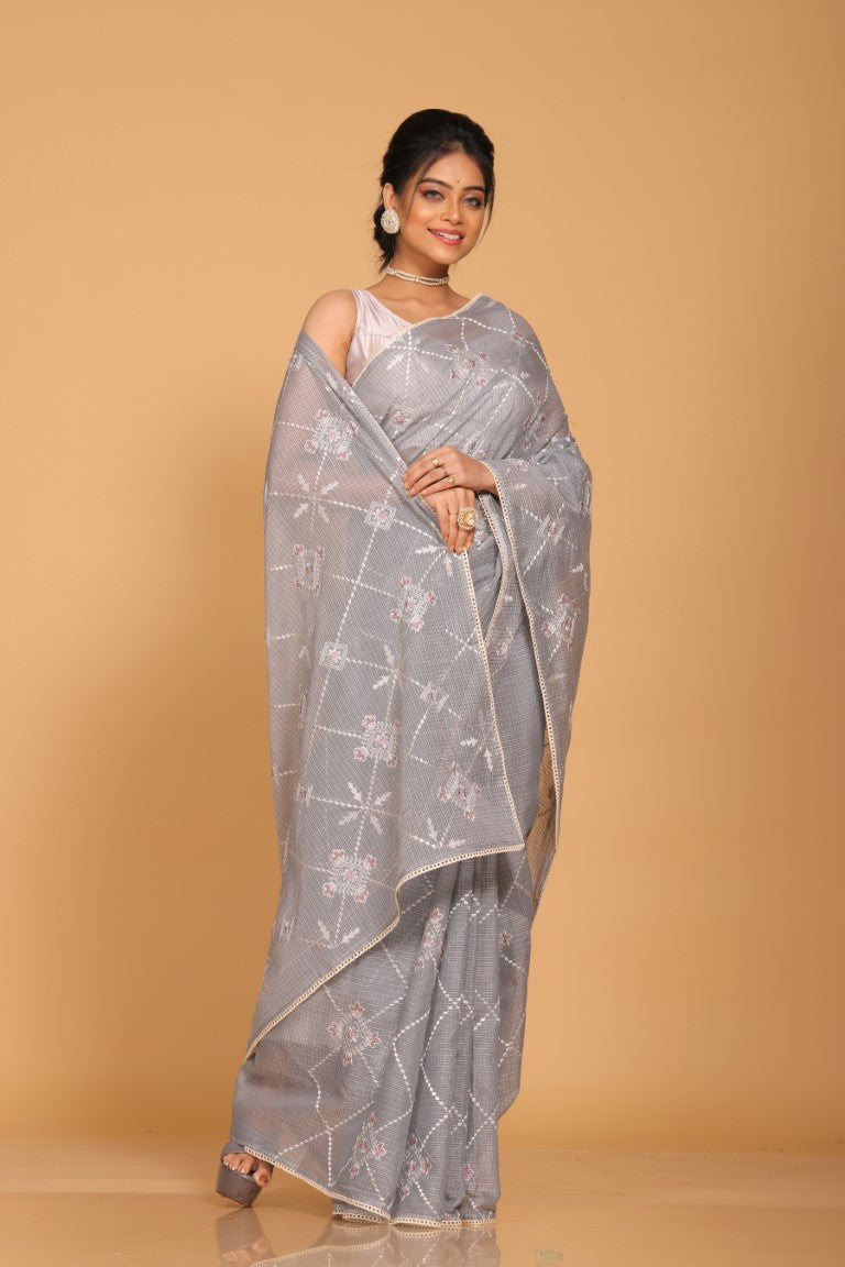 Morchari Kota Embroidery Saree - Grey | Grocsy