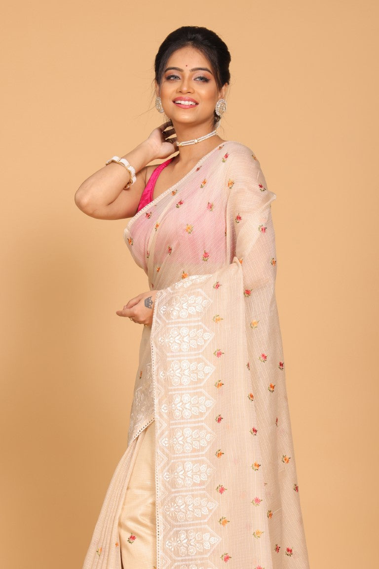 Morchari Kota Embroidery Saree - Beige | Grocsy
