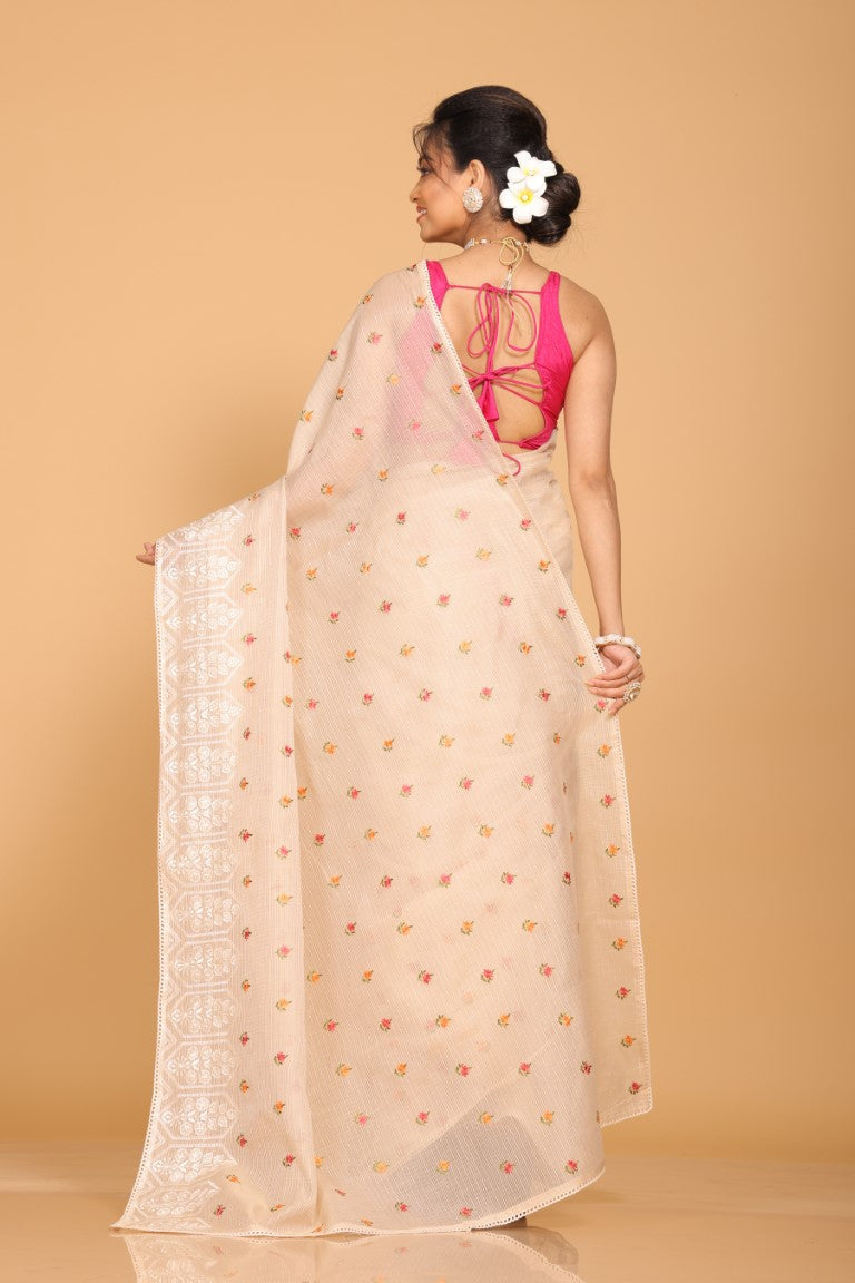 Morchari Kota Embroidery Saree - Beige | Grocsy