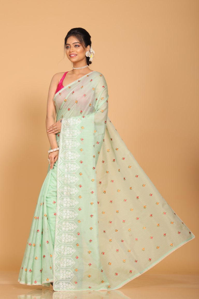 Morchari Kota Embroidery Saree - Green | Grocsy