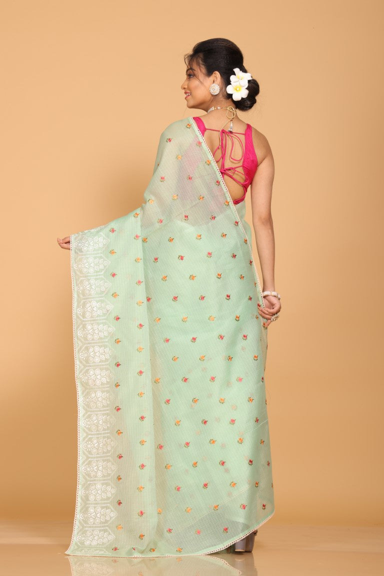 Morchari Kota Embroidery Saree - Green | Grocsy