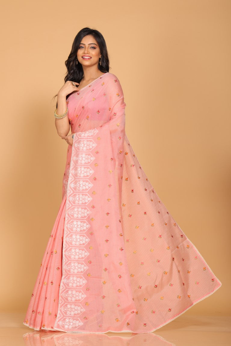 Morchari Kota Embroidery Saree - Peach | Grocsy