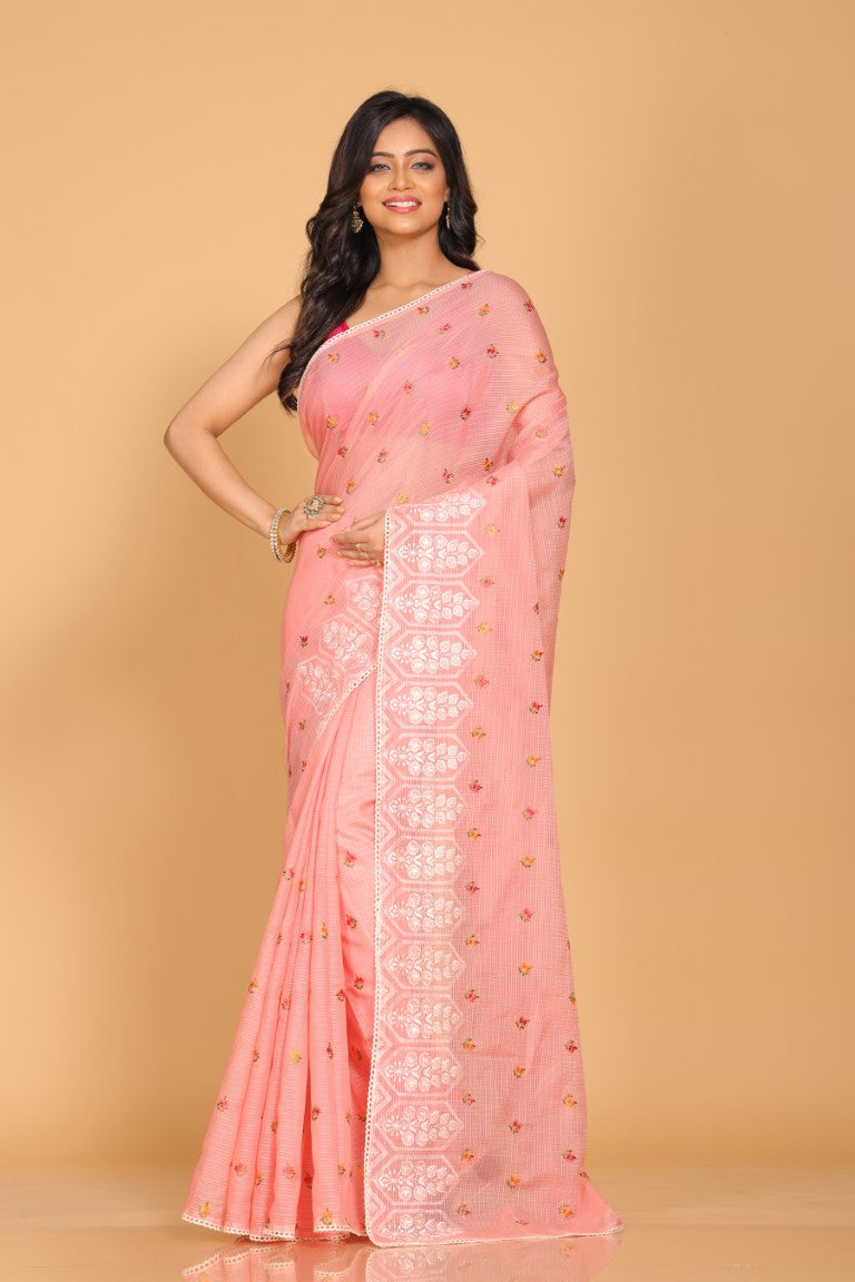 Morchari Kota Embroidery Saree - Peach | Grocsy