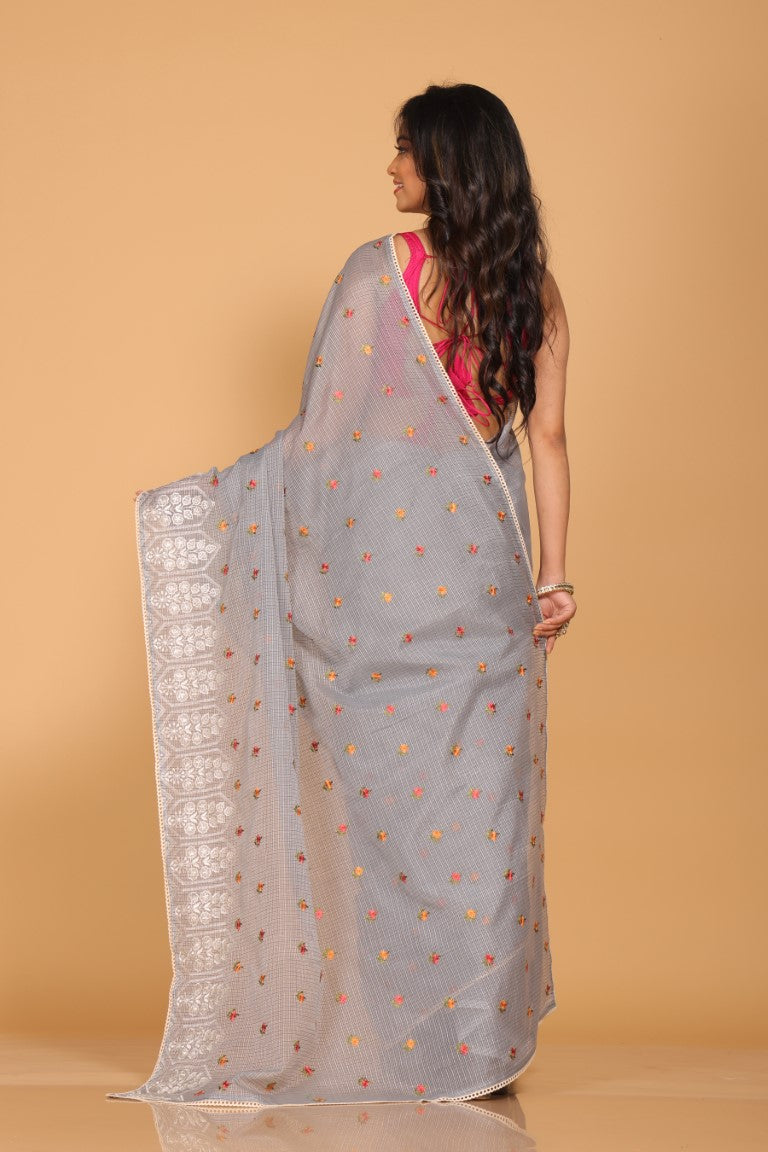 Morchari Kota Embroidery Saree - Grey | Grocsy