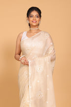 Morchari Kota Embroidery Saree - Beige | Grocsy