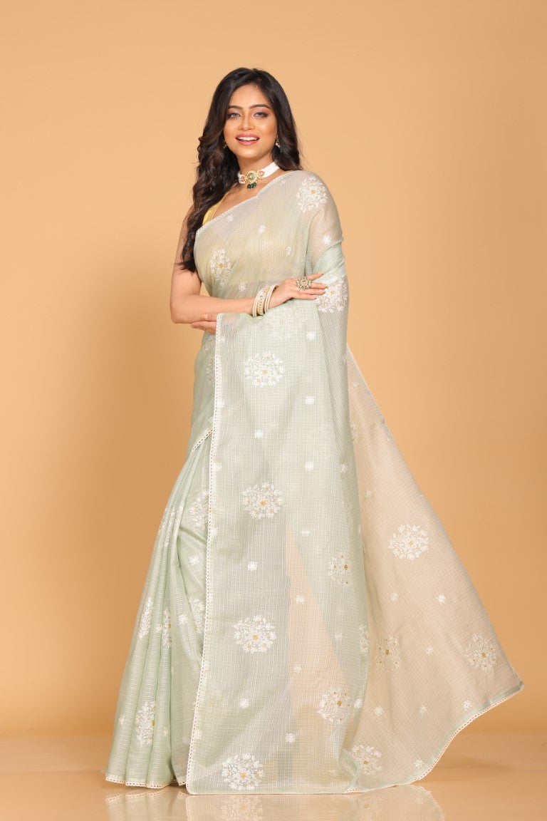 Morchari Kota Embroidery Saree - Green | Grocsy