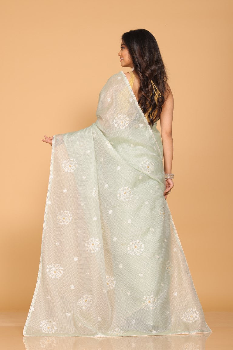 Morchari Kota Embroidery Saree - Green | Grocsy