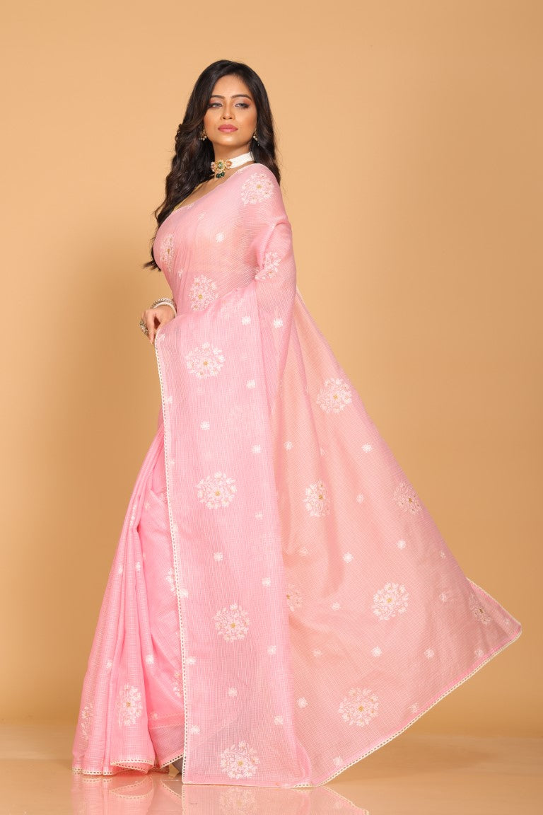 Morchari Kota Embroidery Saree - Pink | Grocsy