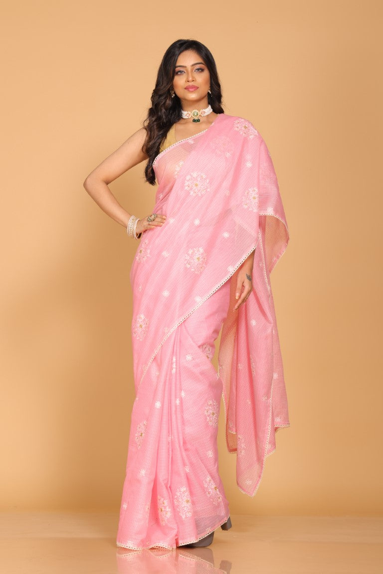 Morchari Kota Embroidery Saree - Pink | Grocsy