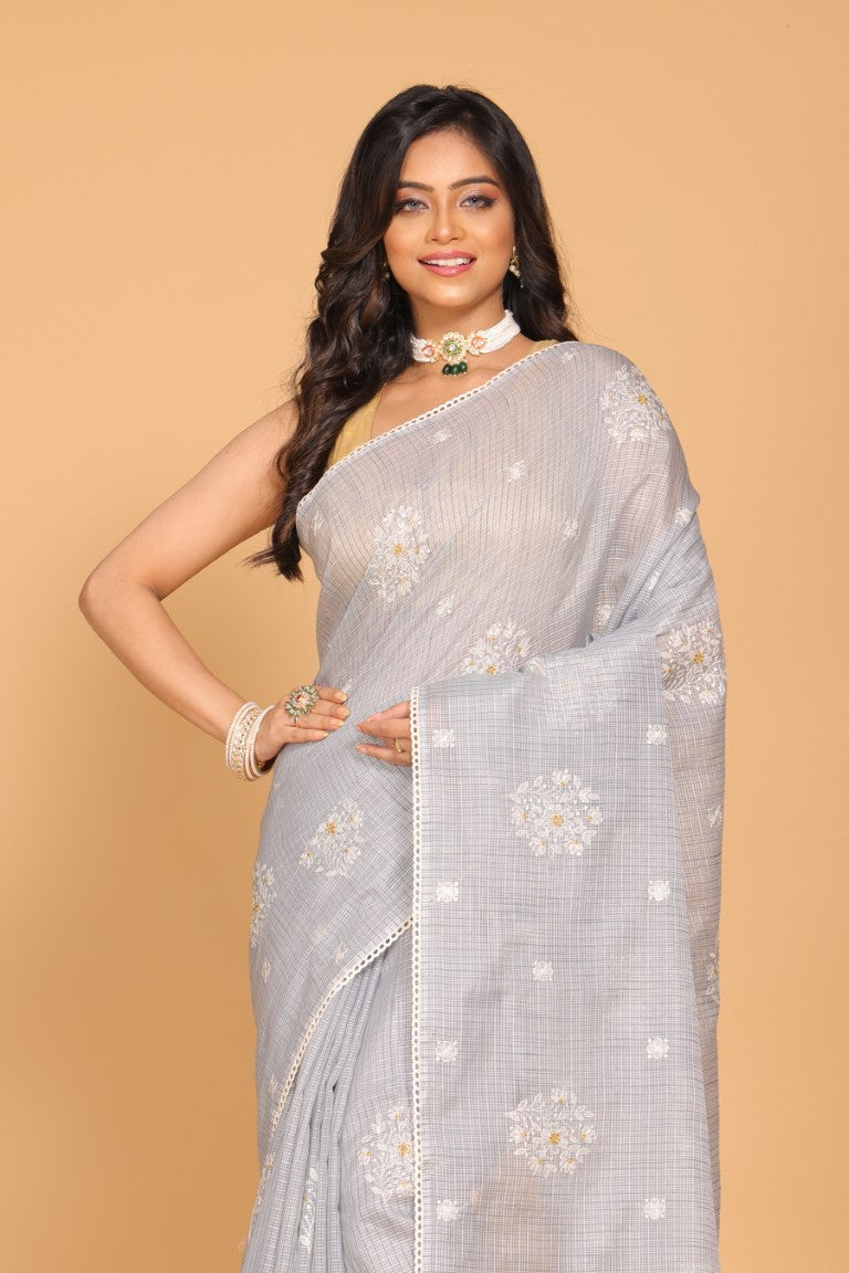 Morchari Kota Embroidery Saree - Grey | Grocsy