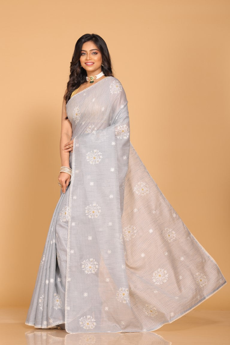 Morchari Kota Embroidery Saree - Grey | Grocsy
