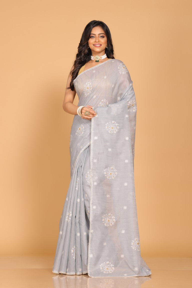 Morchari Kota Embroidery Saree - Grey | Grocsy