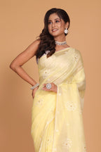 Morchari Kota Embroidery Saree - Yellow | Grocsy