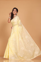 Morchari Kota Embroidery Saree - Yellow | Grocsy