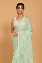 Morchari Kota Embroidery Saree - Lime Green | Grocsy