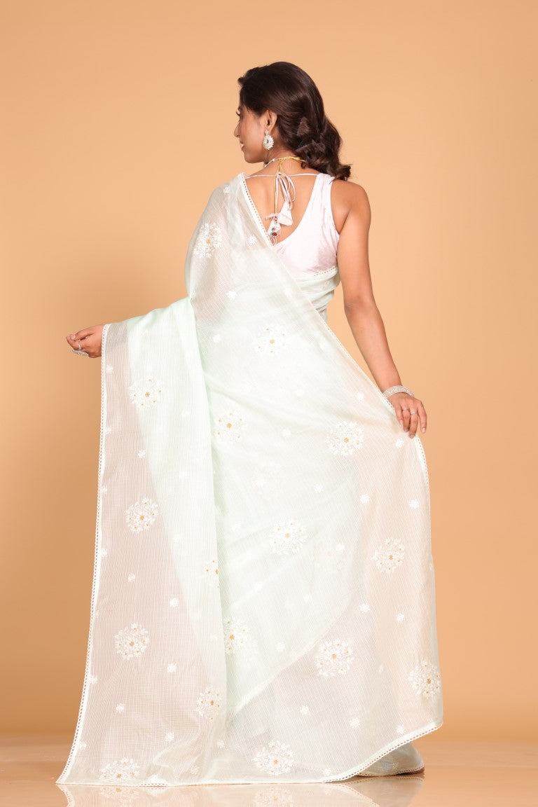 Morchari Kota Embroidery Saree - Sea Green | Grocsy