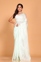 Morchari Kota Embroidery Saree - Sea Green | Grocsy