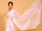 Morchari Cotton Supernet Embroiedery Saree - Light Pink | Grocsy