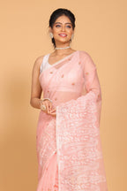 Morchari Cotton Supernet Embroiedery Saree - Onion Shade | Grocsy