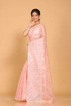 Morchari Cotton Supernet Embroiedery Saree - Onion Shade | Grocsy