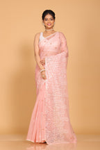 Morchari Cotton Supernet Embroiedery Saree - Onion Shade | Grocsy