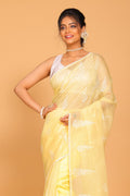 Morchari Cotton Supernet Embroiedery Saree - Yellow | Grocsy