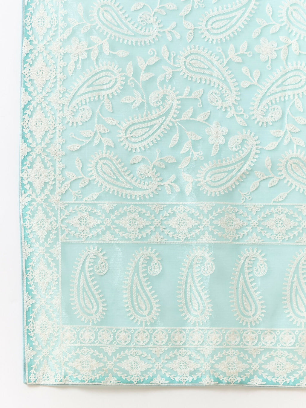 Blue Organza Paisely Embroidered Saree with Unstitched Blouse Piece - Roozal | Grocsy