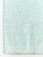 Blue Organza Paisely Embroidered Saree with Unstitched Blouse Piece - Roozal | Grocsy