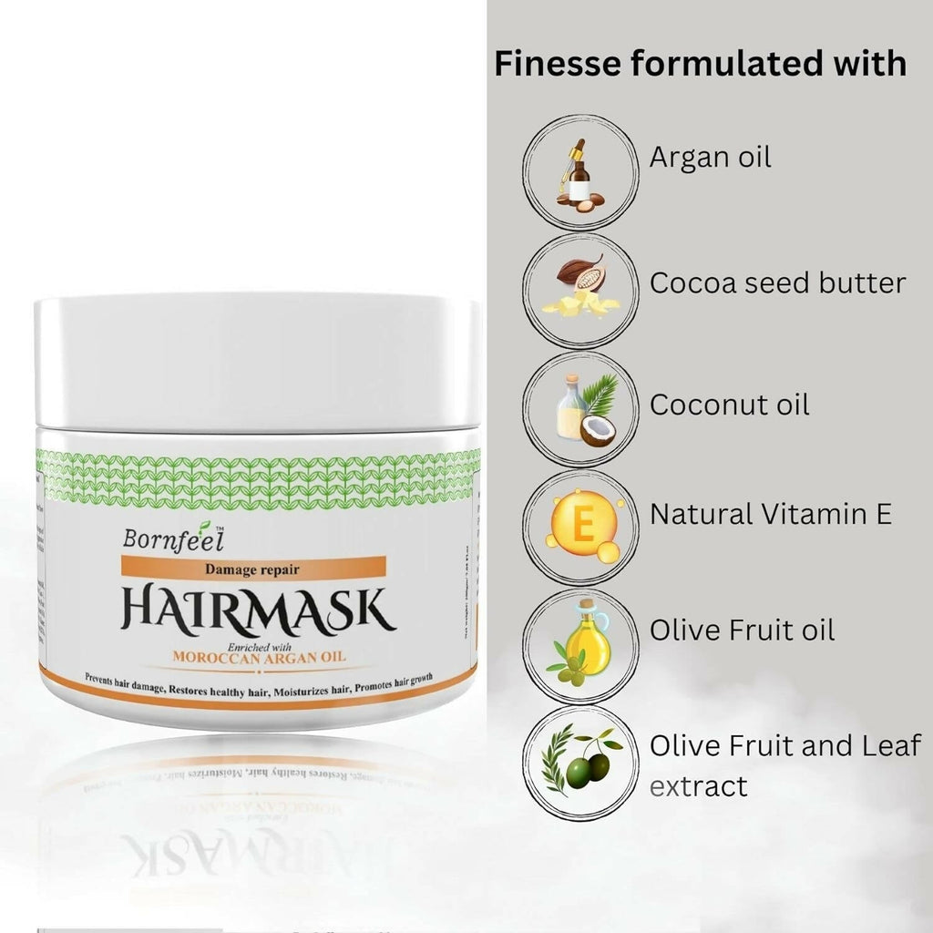 Bornfeel Damage Repair Hair Mask Enriched With Moroccan Argan Oil | Grocsy