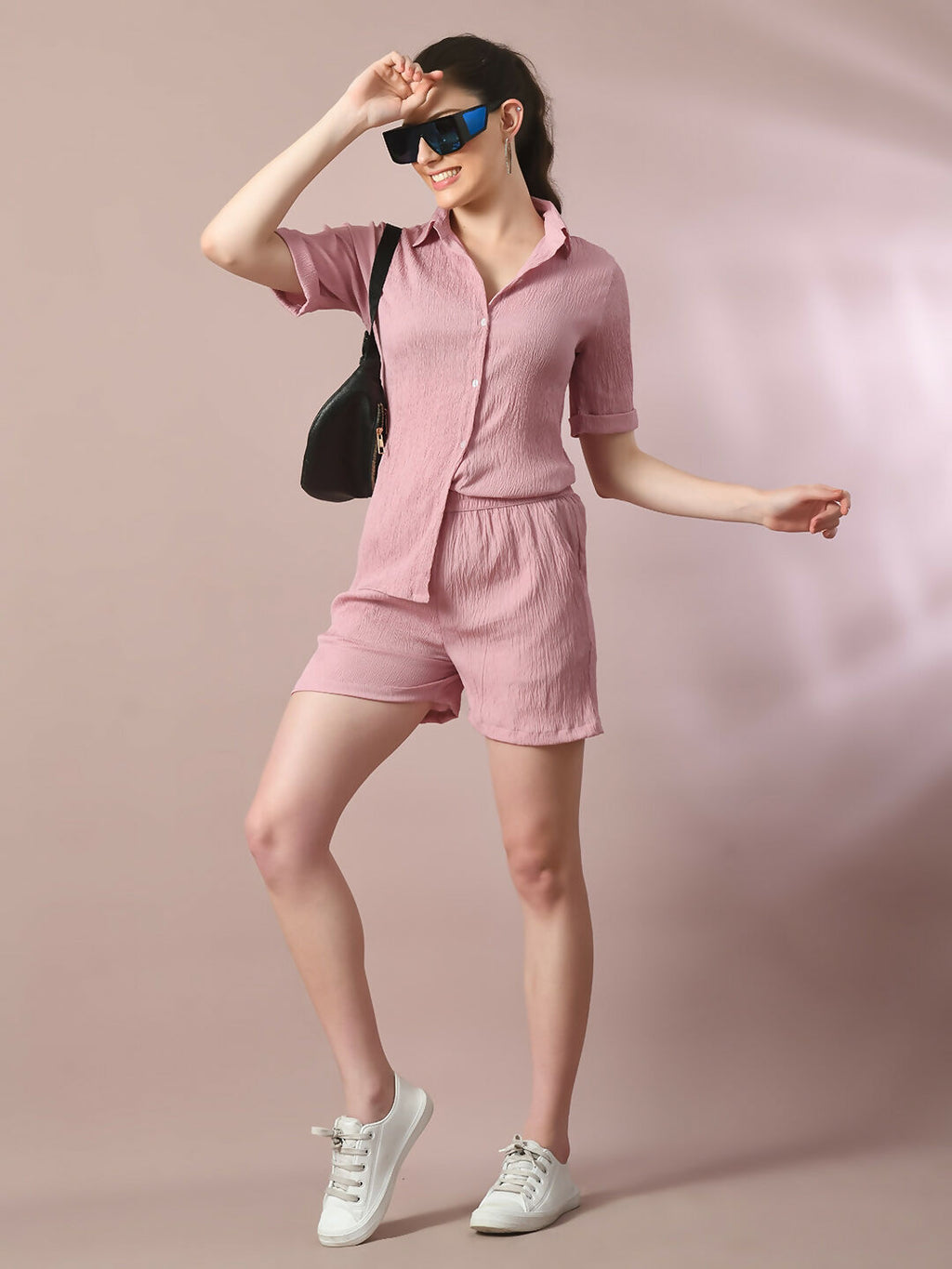 Myshka Women's Pink Solid Regular Fit Shirt | Grocsy