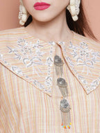 Women Republic Beige Striped Kurta Set | Grocsy