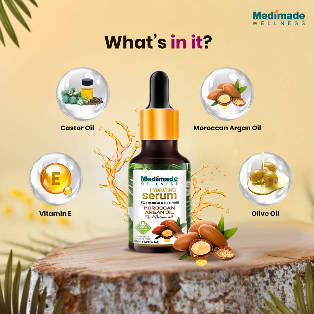 Medimade Wellness Hydrating Hair Serum with Moroccan Argan Oil | Grocsy