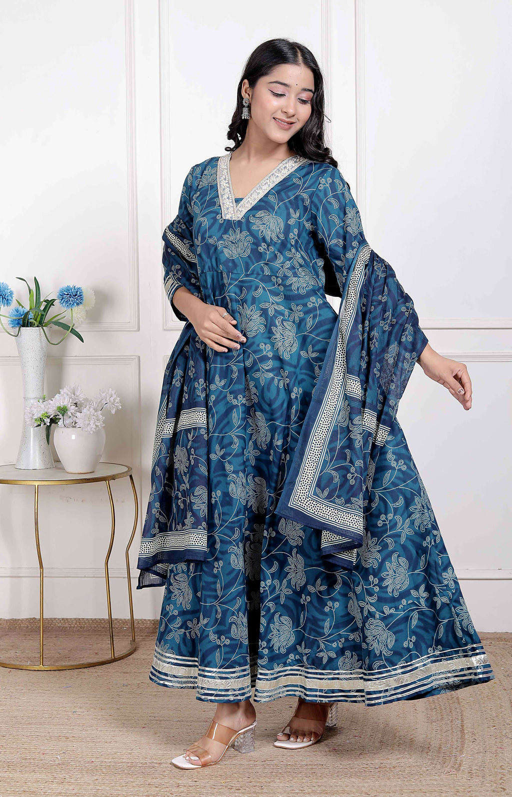 Miravan Women's Jashn Hand Block Printed Ethnic anarkali kurta and dupatta | Grocsy