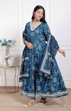 Miravan Women's Jashn Hand Block Printed Ethnic anarkali kurta and dupatta | Grocsy