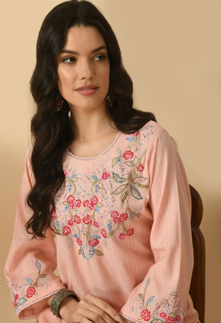 Joban Fashion Peach Cotton Rayon Kurta Set | Grocsy