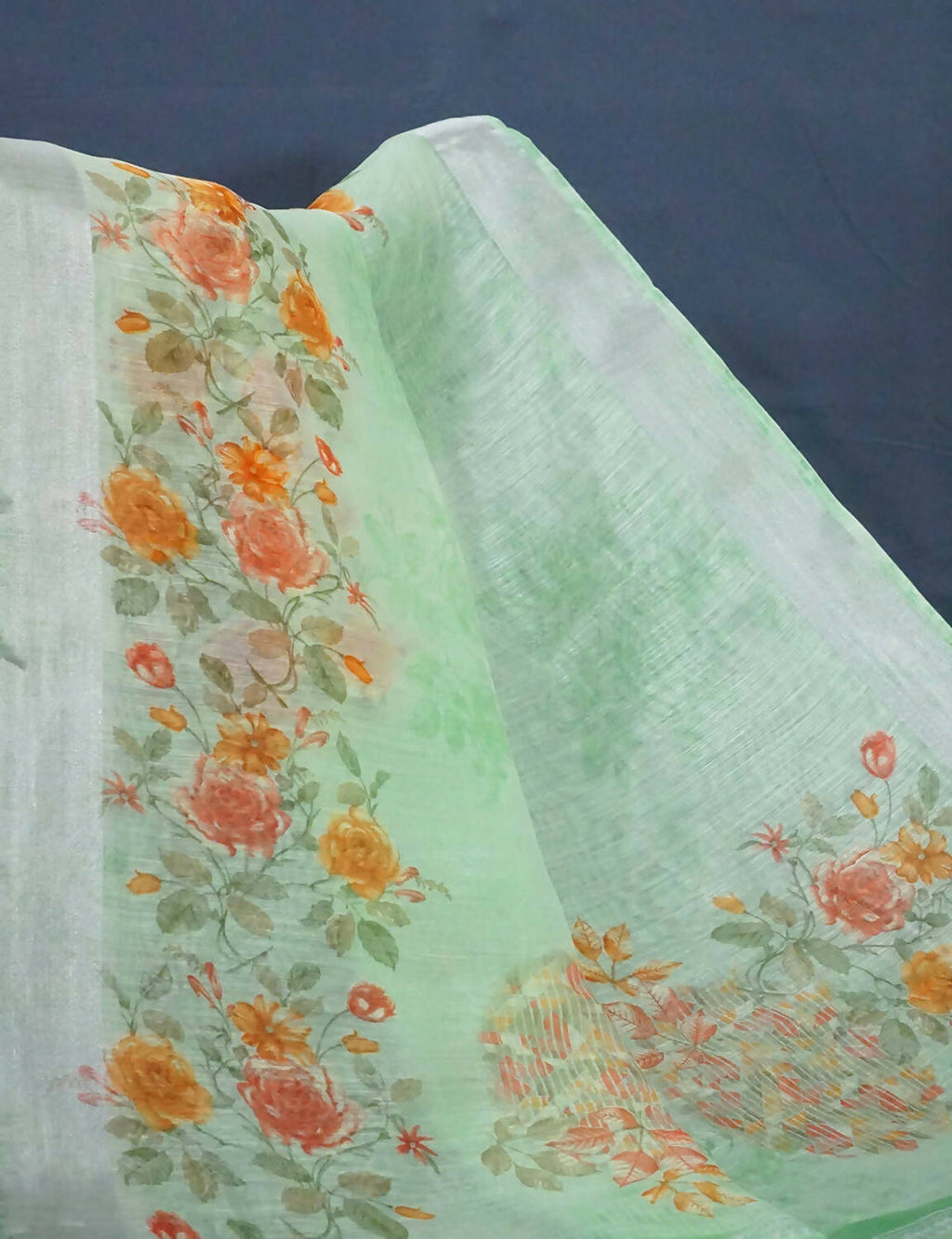 Shades Of Mint Green Floral Design Semi Chanderi Saree By Gayathri Reddy Designer Studio | Grocsy