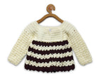 ChutPut Hand knitted Front Open Sweater For Baby Girls with Cap- Cream | Grocsy