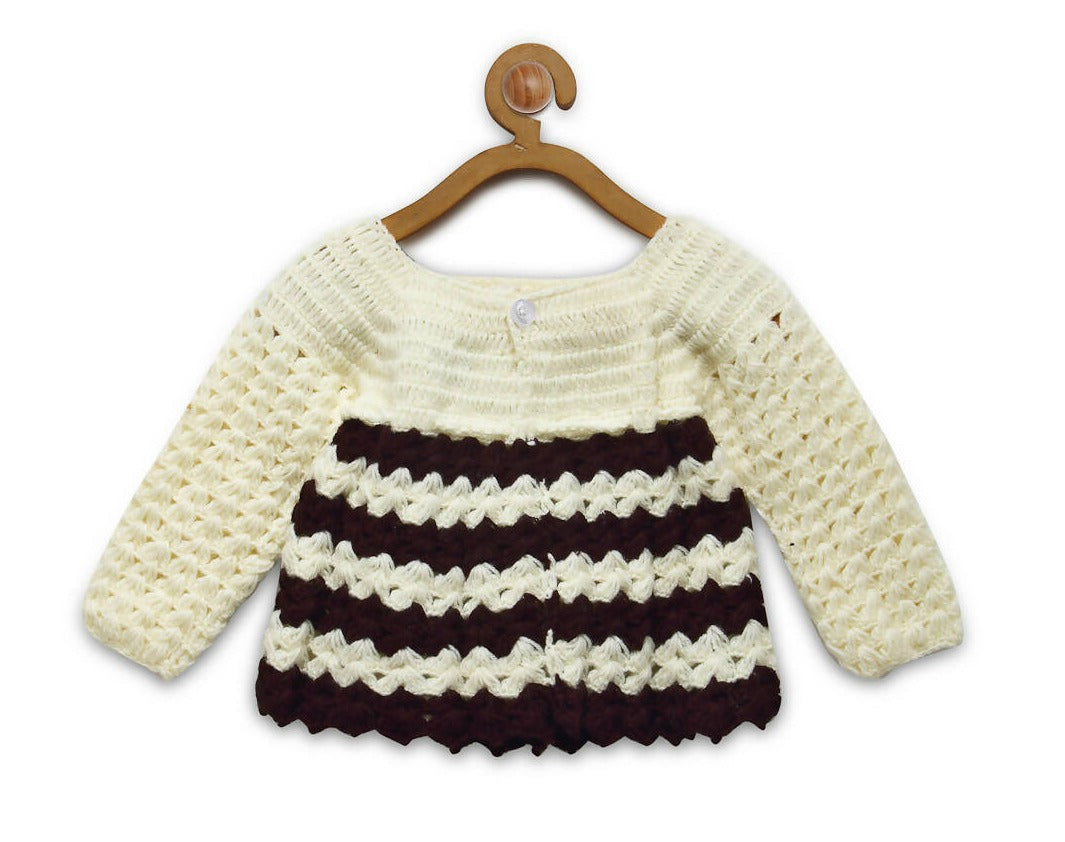 ChutPut Hand knitted Front Open Sweater For Baby Girls with Cap- Cream | Grocsy