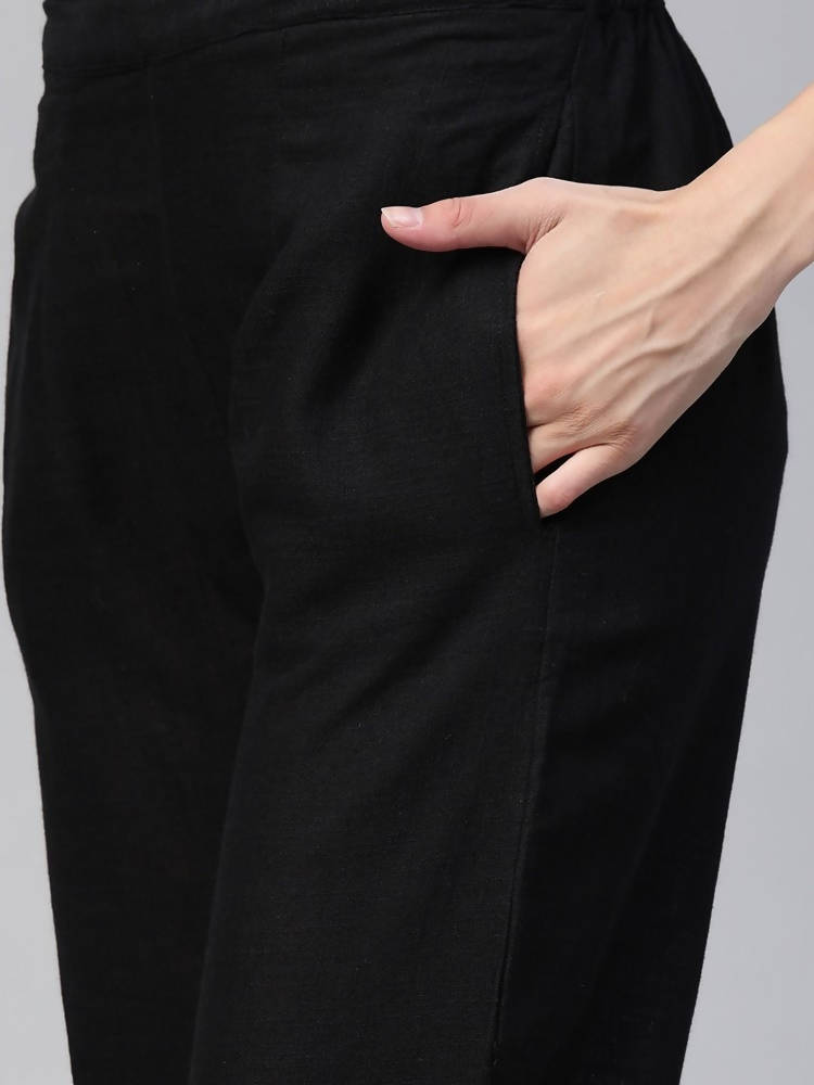 Yufta Women Mustard Yellow & Black Ethnic Motifs Printed Pure Cotton Kurta with Trouser | Grocsy