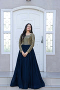Jyoti Fashion Women's Navy Blue Sequence Zari Embroidered Faux Blooming Anarkali Dress | Grocsy