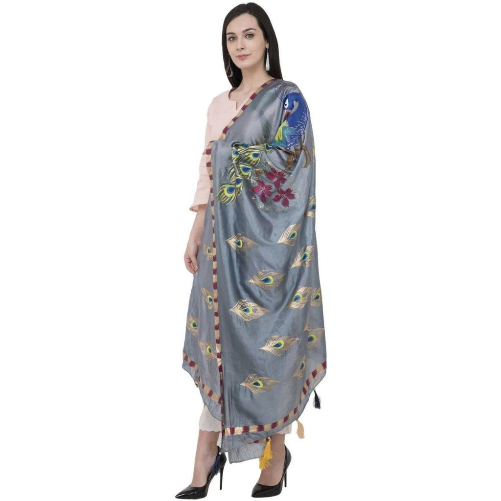 A R Silk Silk Peacock Multi Fancy Dupatta Color Gray Dupatta or Chunni | Grocsy