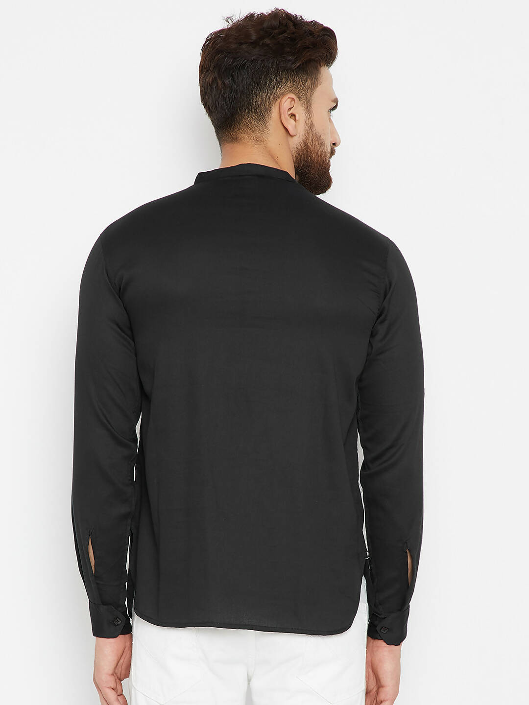 Even Apparels Black Pure Cotton Men's Kurta With Band Collar | Grocsy