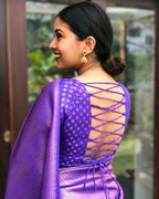 DEIANA'S Beautiful Designer Golden zari Soft Lichi Silk Saree - Royal Blue | Grocsy